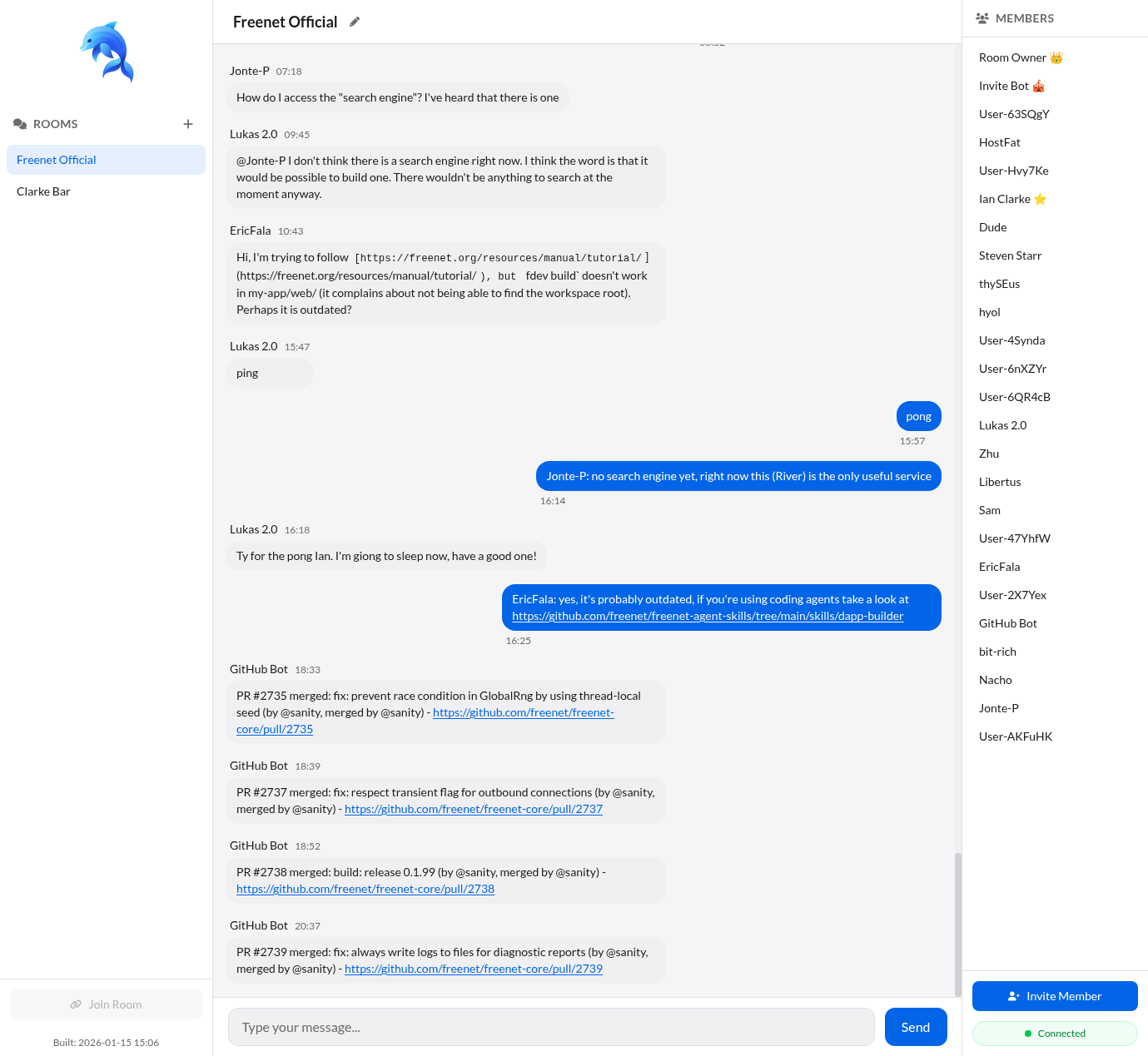 River - a decentralized chat app built on Freenet